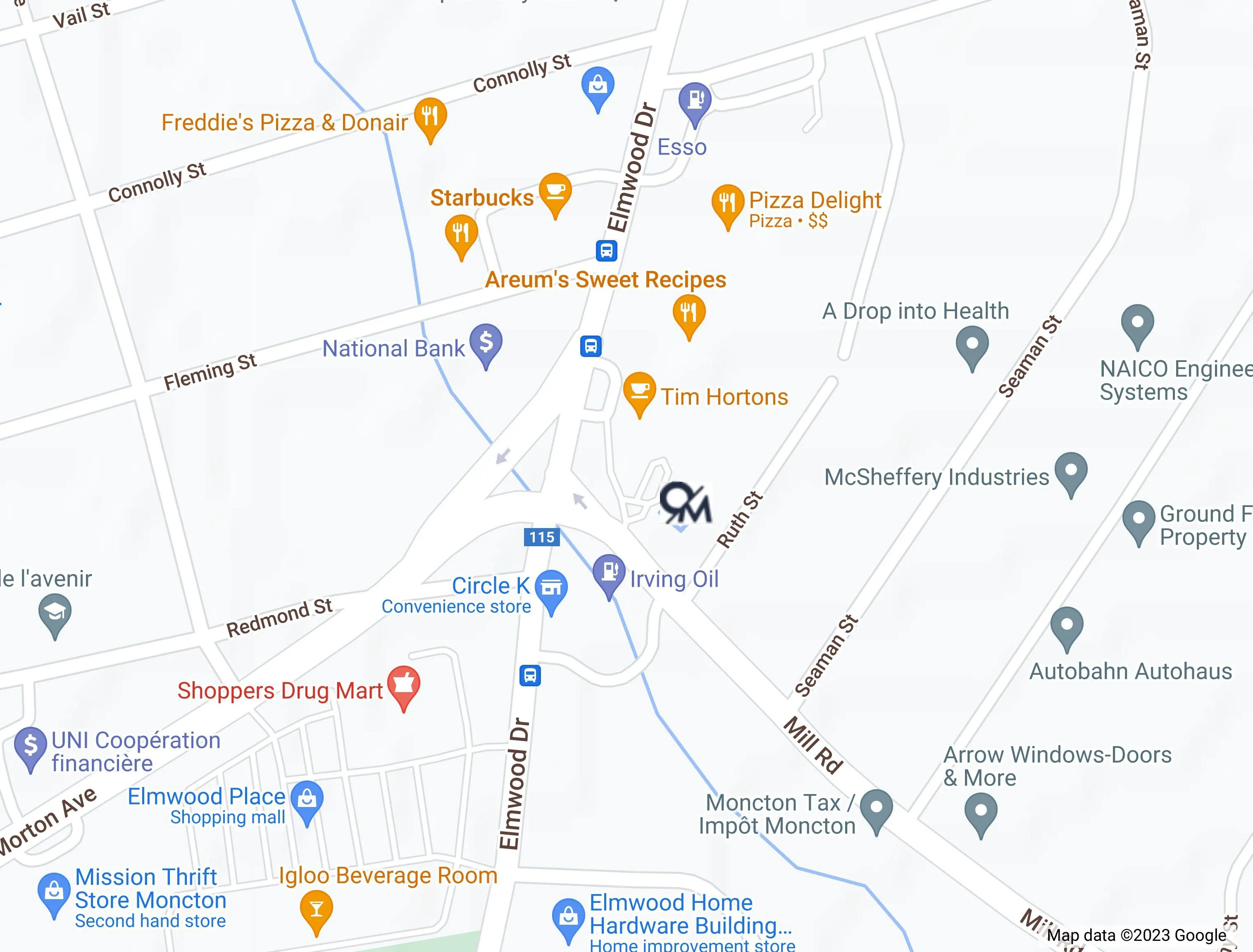 Carte de la Clinique de prothèses dentaires O&M au 309, chemin Mill, à Moncton